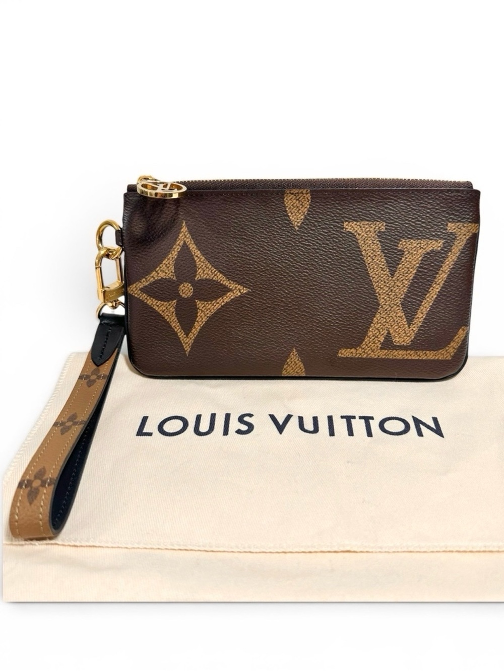Louis Vuitton Reverse Giant Monogram Canvas & Leather Wristlet & Dust Bag - Picture 1 of 14